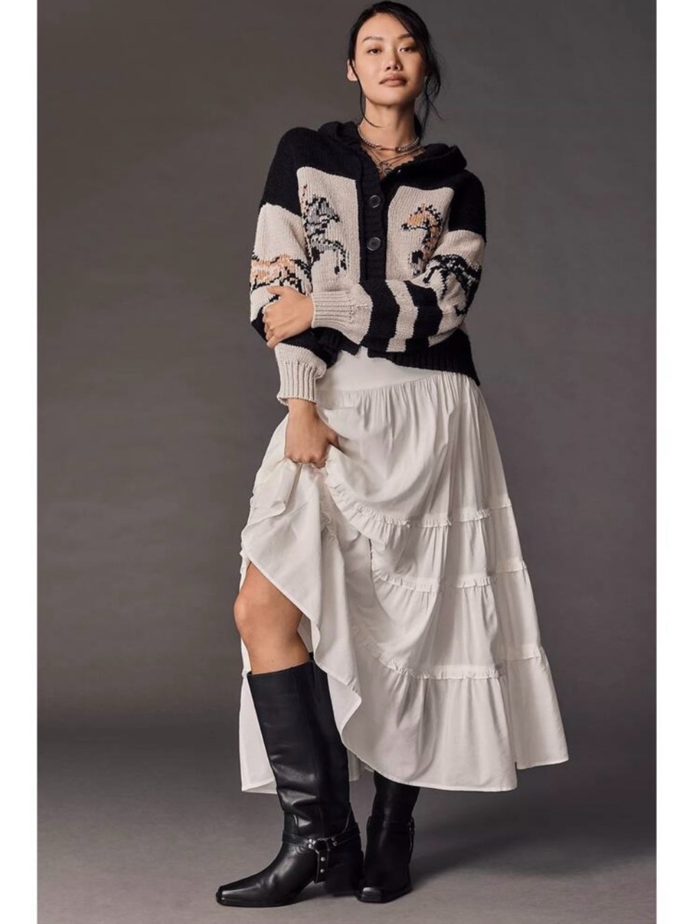 NWT Anthropologie Pilcro Horse Graphic Chunky Knit Cardigan Sweater Size Medium